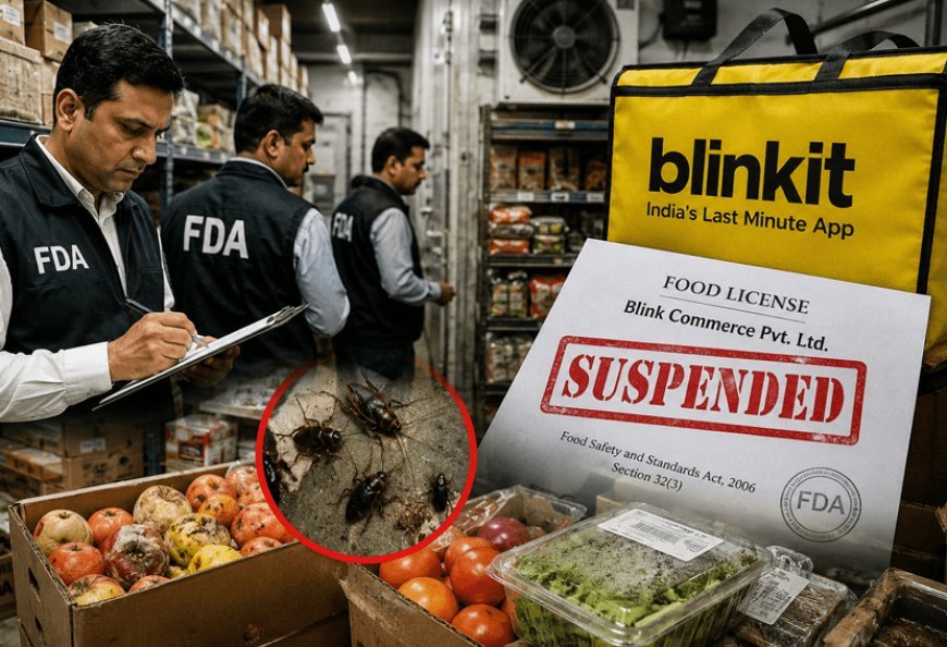 Blinkit पर FDA का बड़ा एक्शन: कॉकरोच, गंदगी और एक्सपायर्ड सामान मिलने पर खाद्य लाइसेंस सस्पेंड